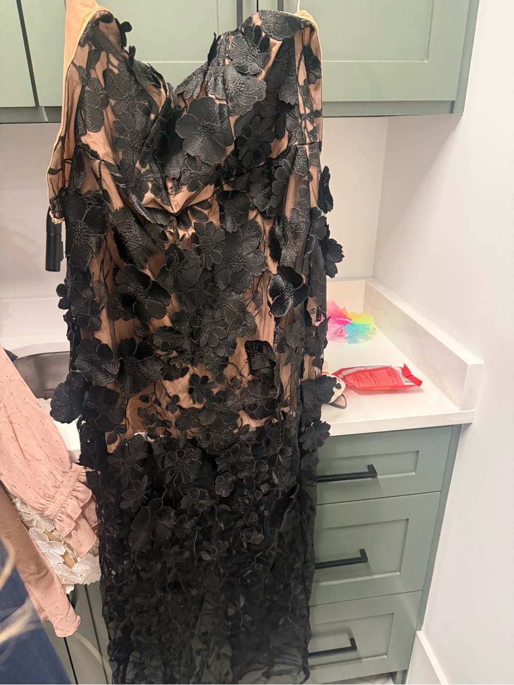 Showpo Black Floral Appliqué Maxi Dress with Nude Underlay
